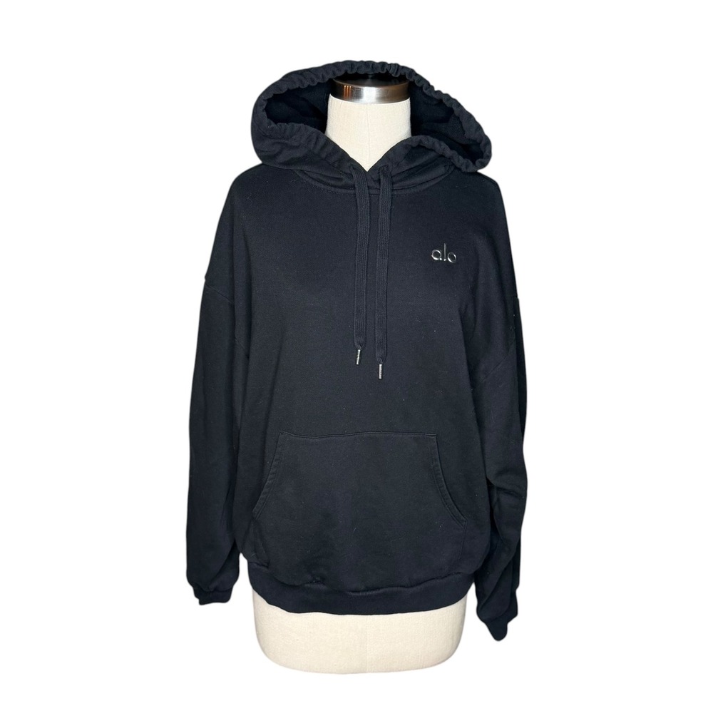 ALO Accolade Yoga Hoodie Black Oversized Pullover Women's Medium Relax